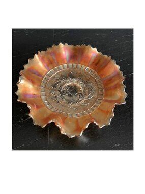 Antique Carnival Glass by Dugan "WindFlower" Ruffled Bowl Iridescent c1910 EC